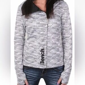 Bench Zip Up Jacket Womens Size M White Black Pixel Checkerboard Thumbhole Cuffs
